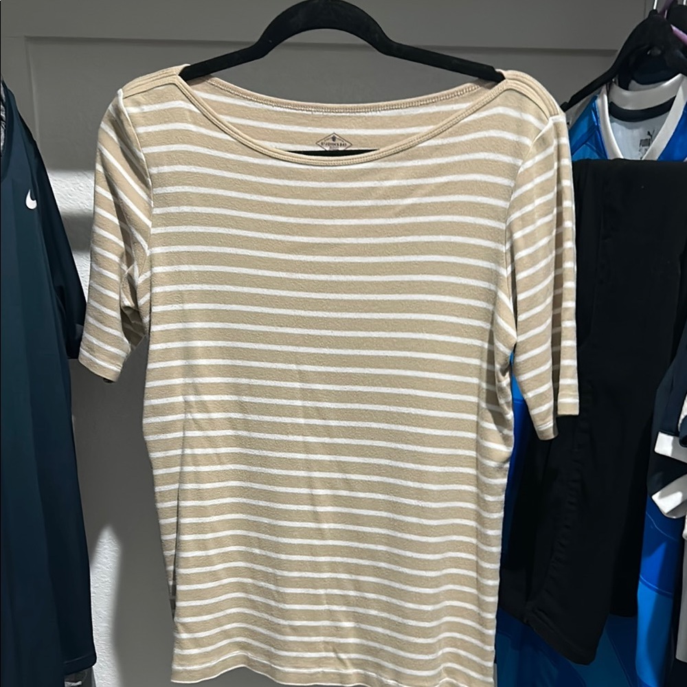 St. John's Bay White and Cream Fitted 3/4 Sleeve Tee